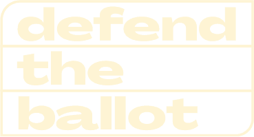 Text reading "defend voter protection" in bold, sans-serif font, with each word stacked in its own row against a dark background.