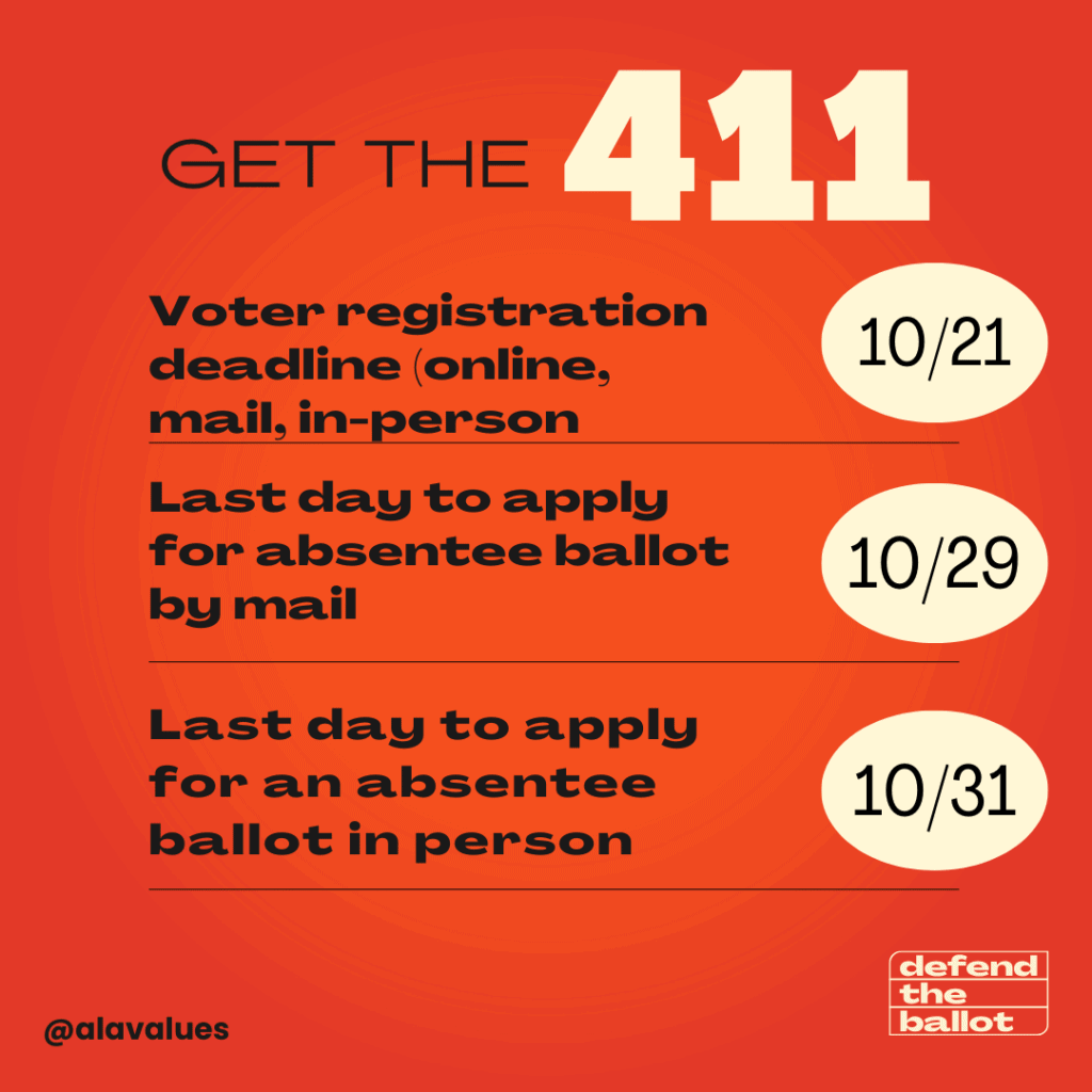 Graphic outlining Key October Election Dates: 10/21, 10/29, 10/31